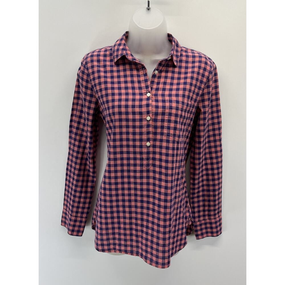 J. Crew Boy Fit Perfect Shirt Flannel Button Up Down Pink Blue Plaid sz XS